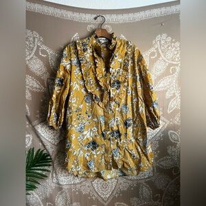Secular Mustard Yellow Floral Blouse 100% Cotton